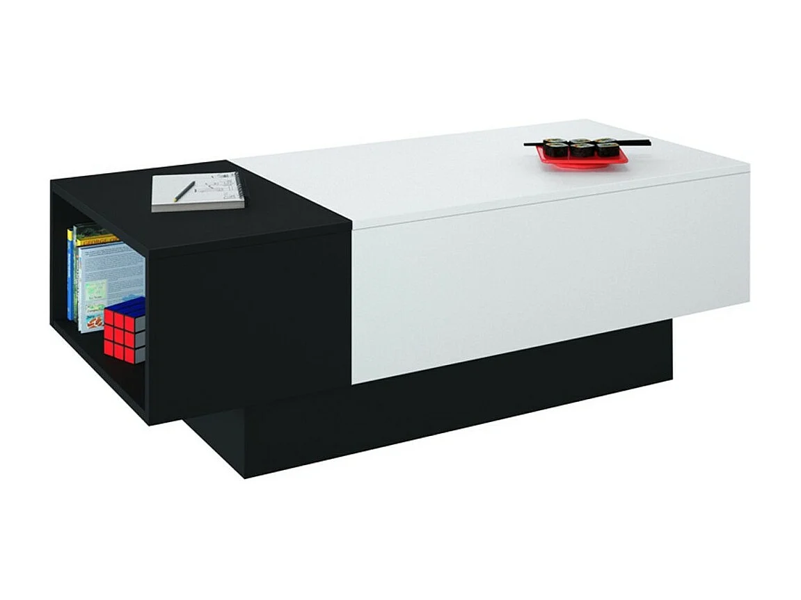 Table basse bar IZIA - Noir et blanc avec rangement - Dimensions 117 x 52 x 40 cm