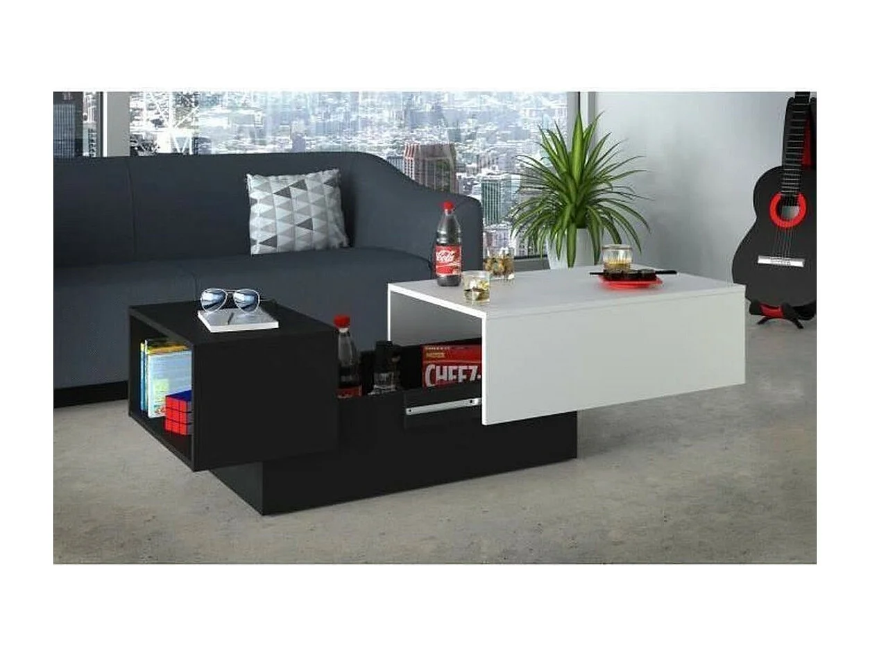 Table basse bar IZIA - Noir et blanc avec rangement - Dimensions 117 x 52 x 40 cm