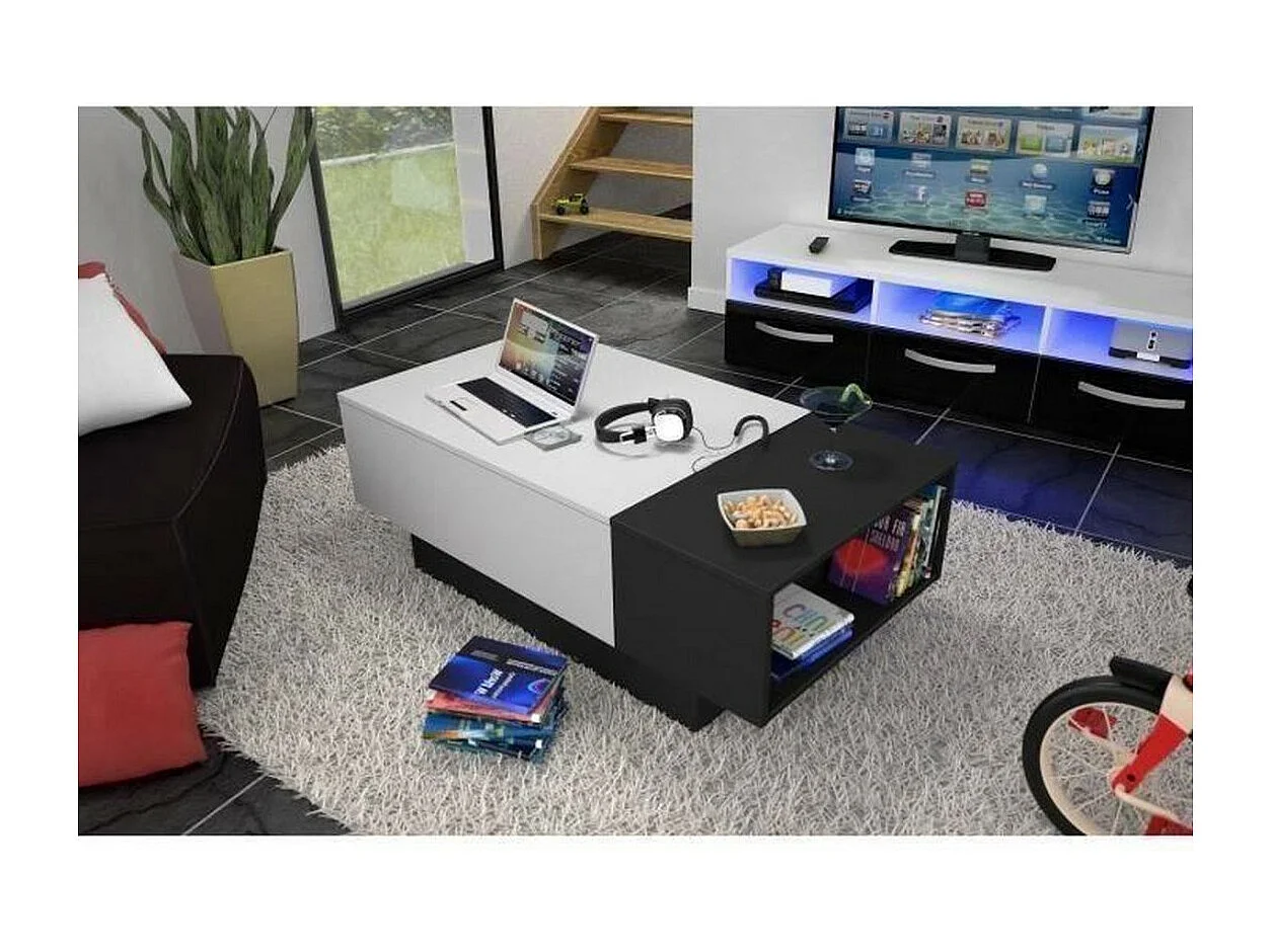 Table basse bar IZIA - Noir et blanc avec rangement - Dimensions 117 x 52 x 40 cm