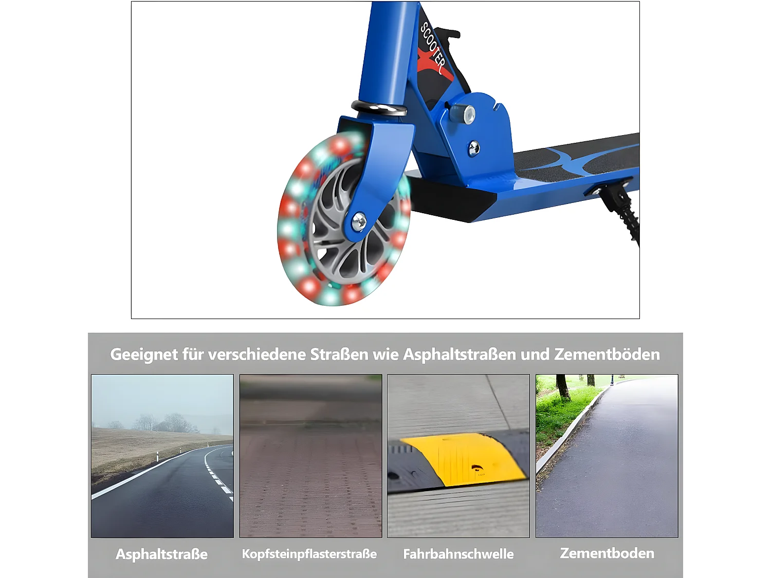 Scooter höhenverstellbar, Kinder Roller klappbar, Kickroller mit 2 blinkenden Räder, Tretroller, Kinderroller, Cityroller für Kinder ab 4 Jahre EB2769