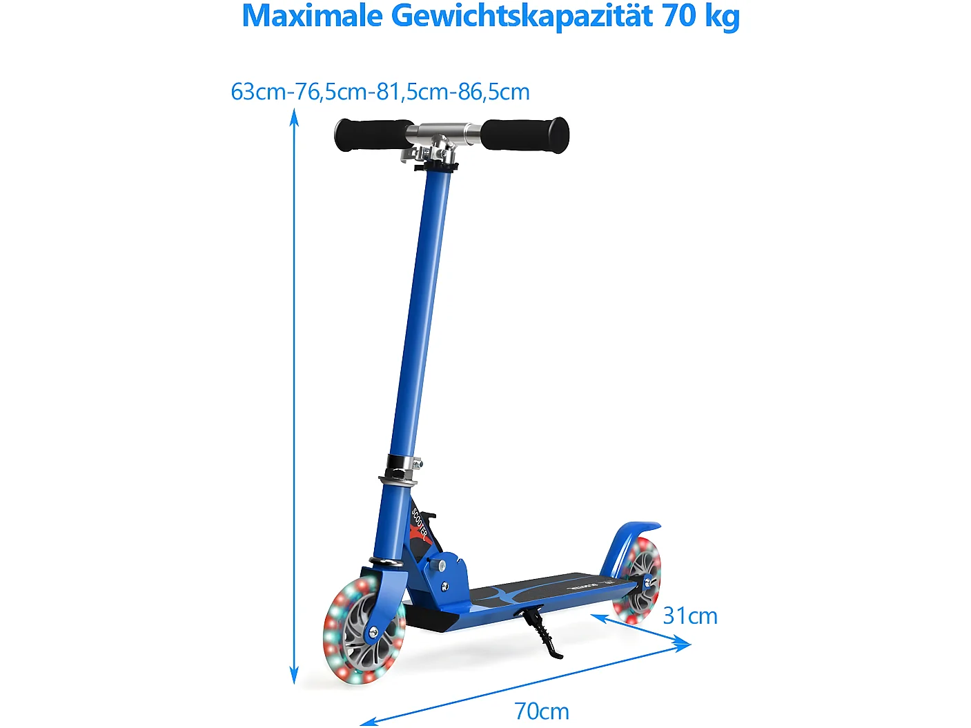 Scooter höhenverstellbar, Kinder Roller klappbar, Kickroller mit 2 blinkenden Räder, Tretroller, Kinderroller, Cityroller für Kinder ab 4 Jahre EB2769
