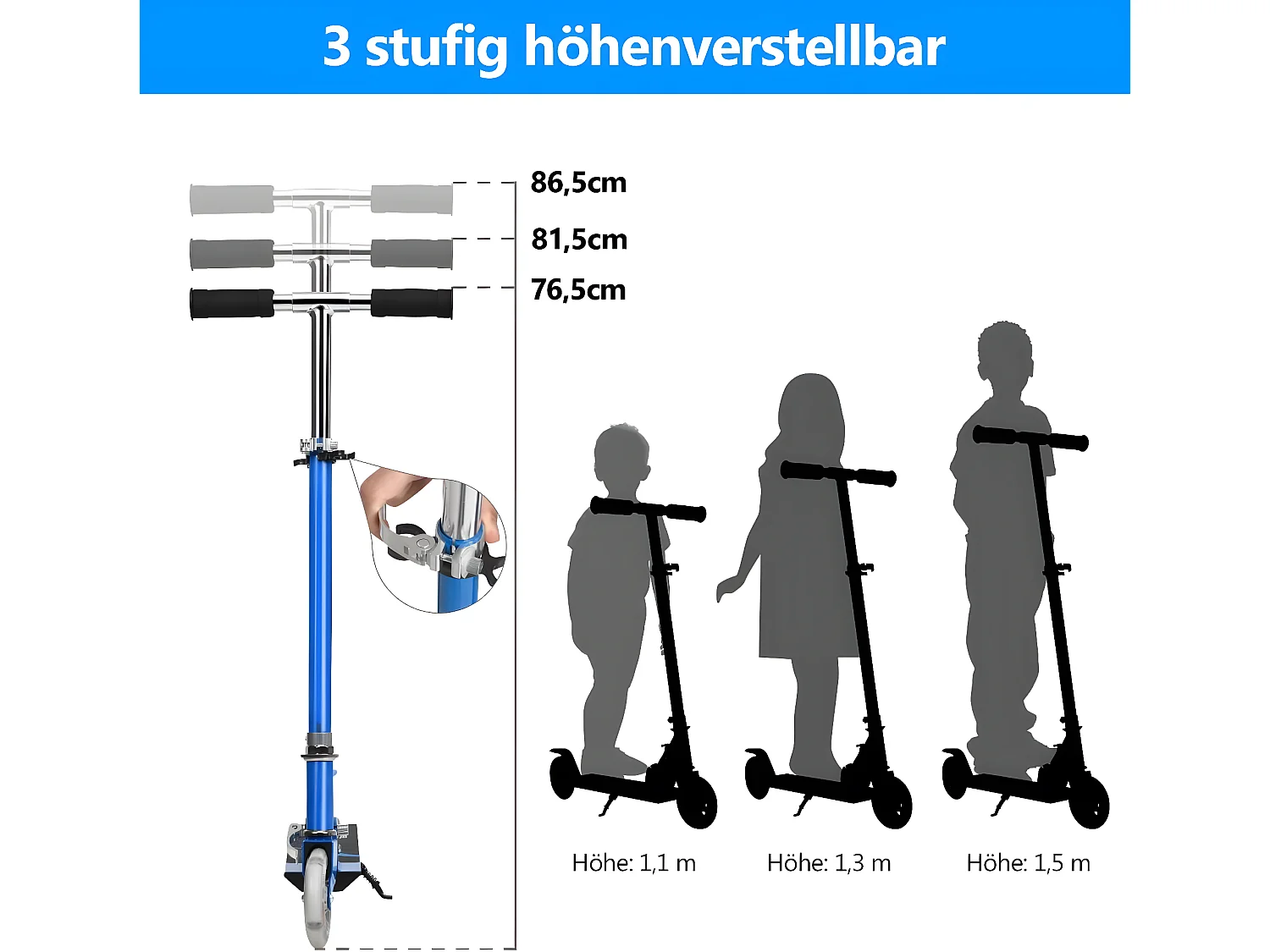Scooter höhenverstellbar, Kinder Roller klappbar, Kickroller mit 2 blinkenden Räder, Tretroller, Kinderroller, Cityroller für Kinder ab 4 Jahre EB2769