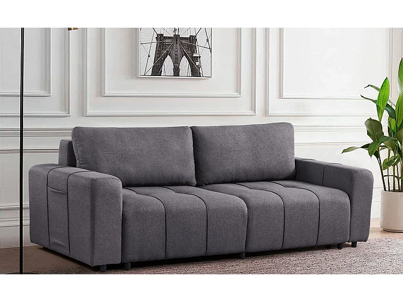 Canapé convertible 3 places Cloudy Tissu effet lin Gris foncé