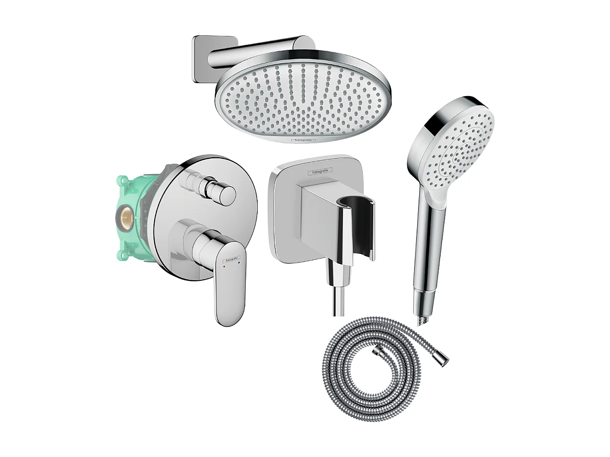 Colonne de douche encastrée mécanique HANSGROHE Vernis Blend Douche de tête Crometta Flexible Métaflex Douchette Crometta chromé