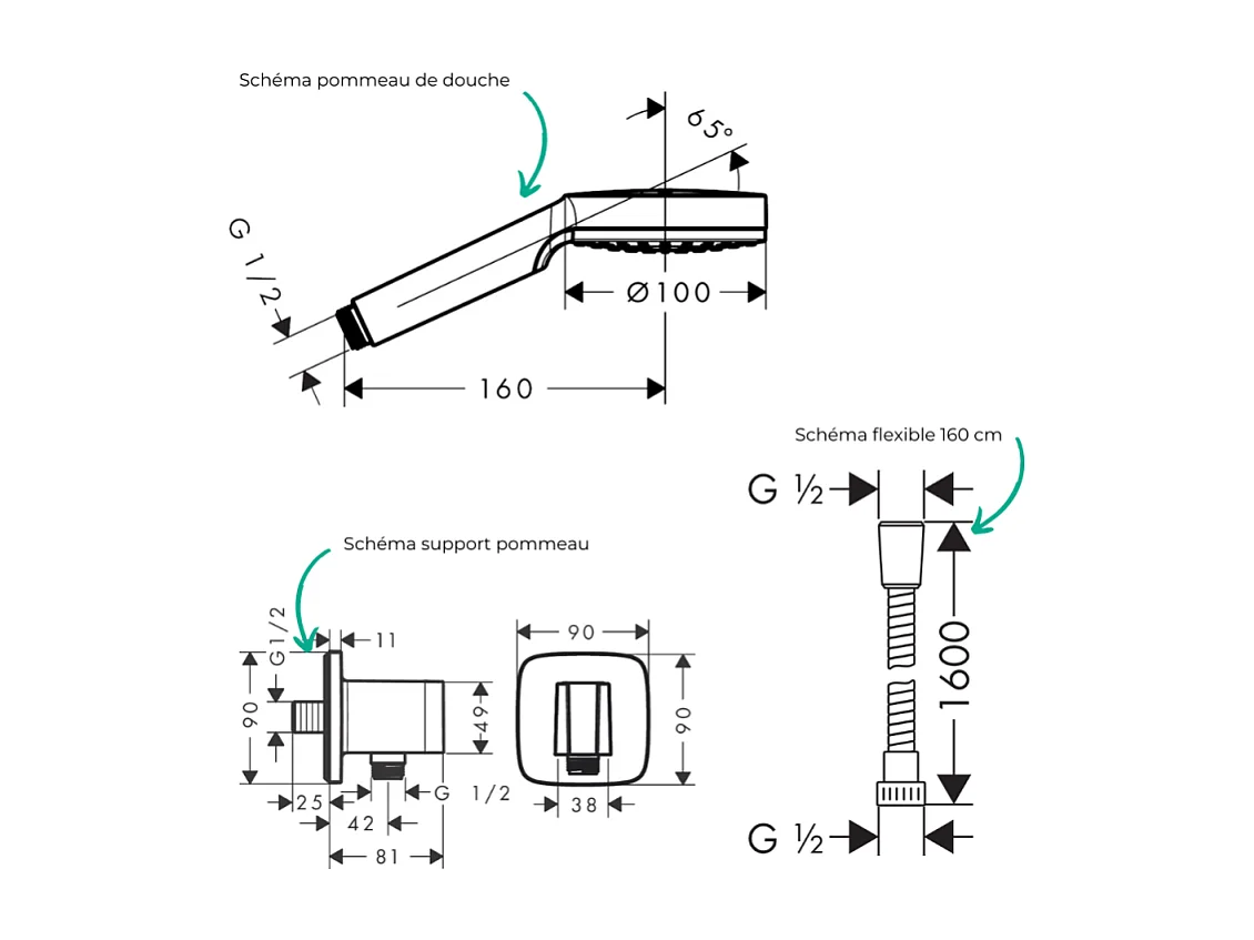 Colonne de douche encastrée mécanique HANSGROHE Vernis Blend Douche de tête Crometta Flexible Métaflex Douchette Crometta chromé