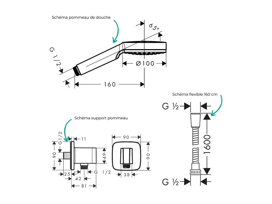 Colonne de douche encastrée mécanique HANSGROHE Vernis Blend Douche de tête Crometta Flexible Métaflex Douchette Crometta chromé