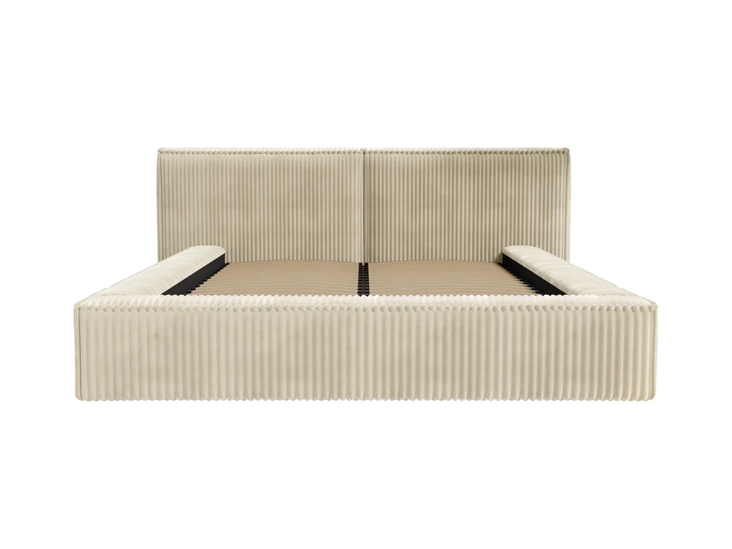 Sengeskuffe 140 x 190 cm - Bredriflet fløjl - Beige + Madras - TIMANO af Pascal Morabito