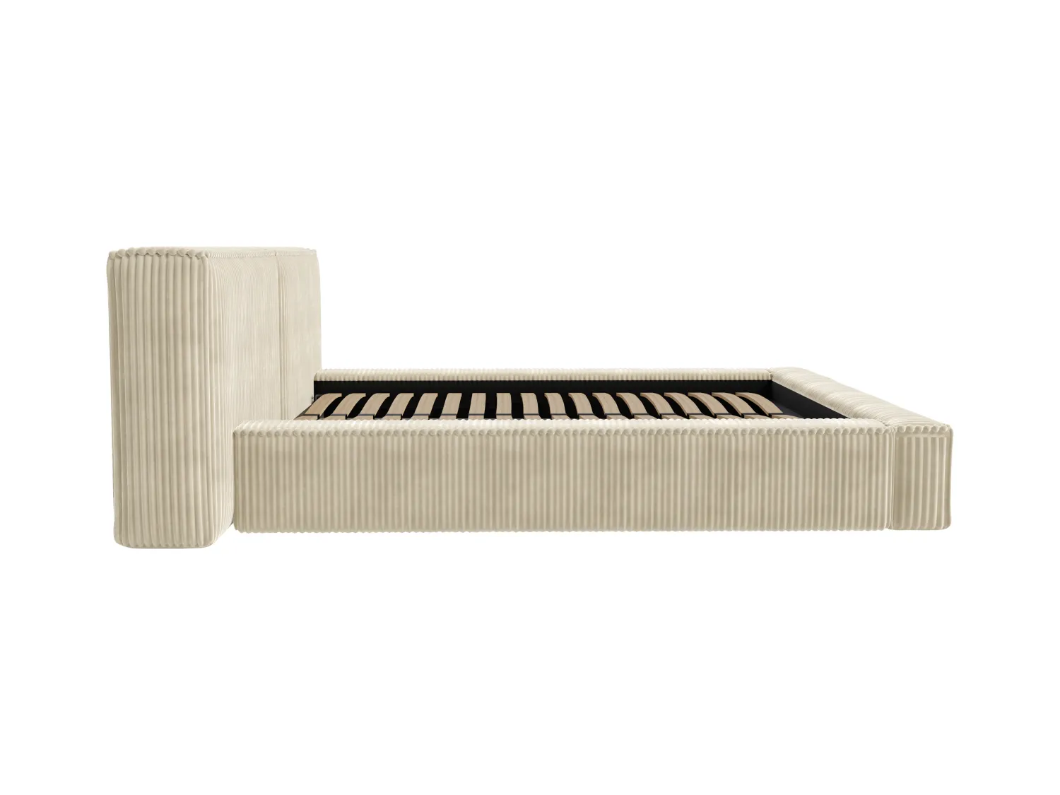 Sengeskuffe 140 x 190 cm - Bredriflet fløjl - Beige + Madras - TIMANO af Pascal Morabito