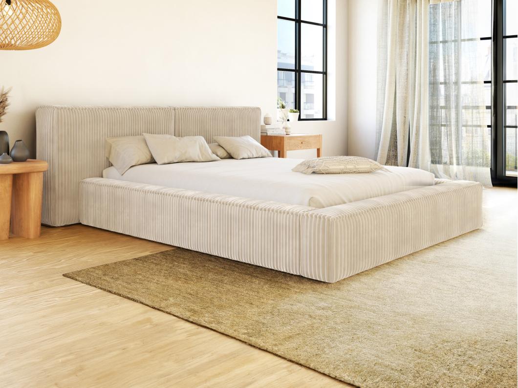 Canapé abatible 140 x 190 cm - Pana gruesa - Beige + Colchón - TIMANO de Pascal Morabito