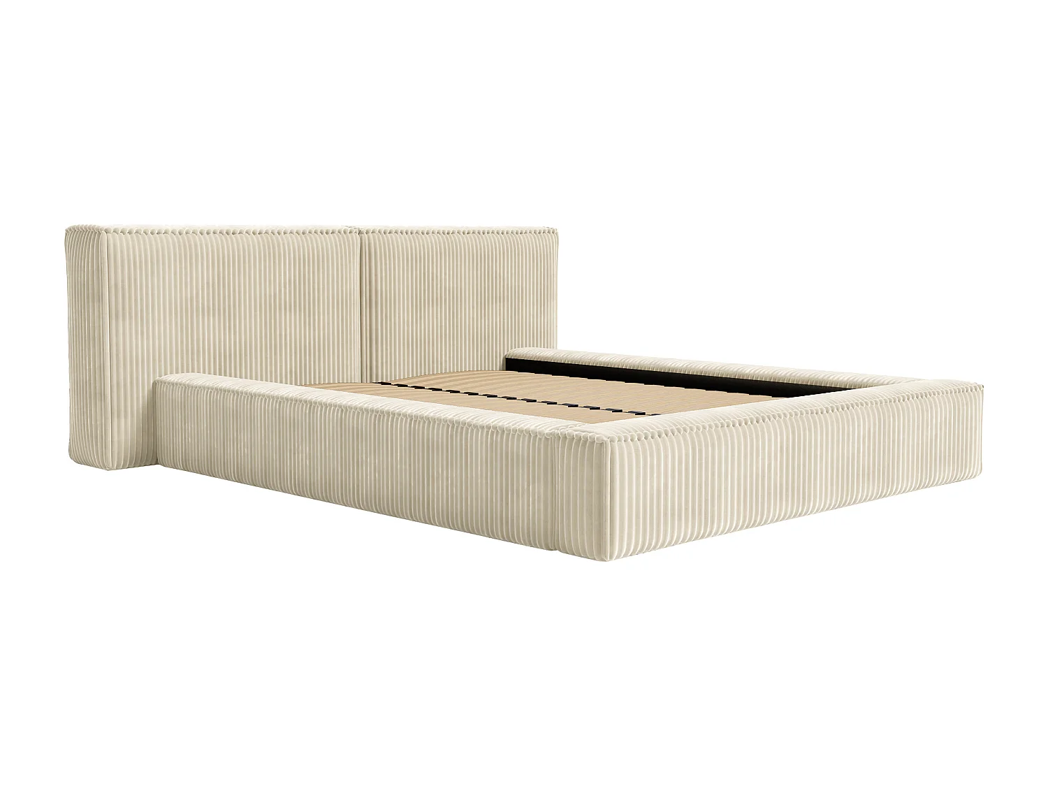 Lit coffre 160 x 200 cm - Velours côtelé grosses côtes - Beige + Matelas - TIMANO de Pascal Morabito