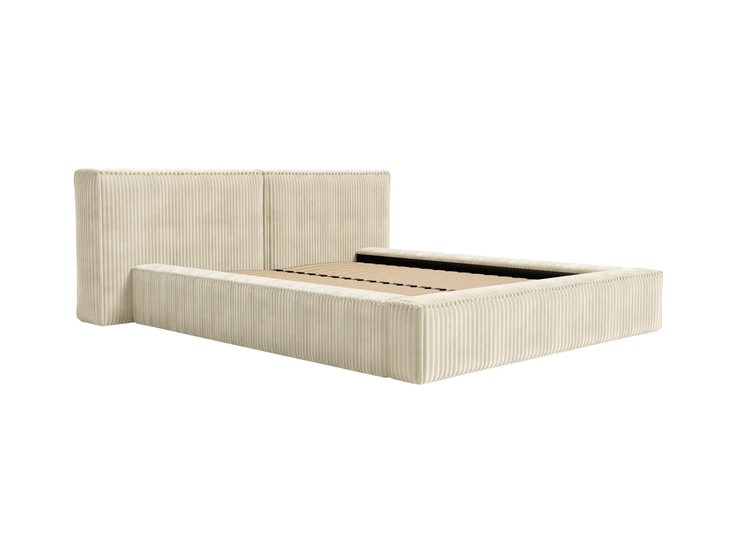 Lit coffre 160 x 200 cm - Velours côtelé grosses côtes - Beige + Matelas - TIMANO de Pascal Morabito