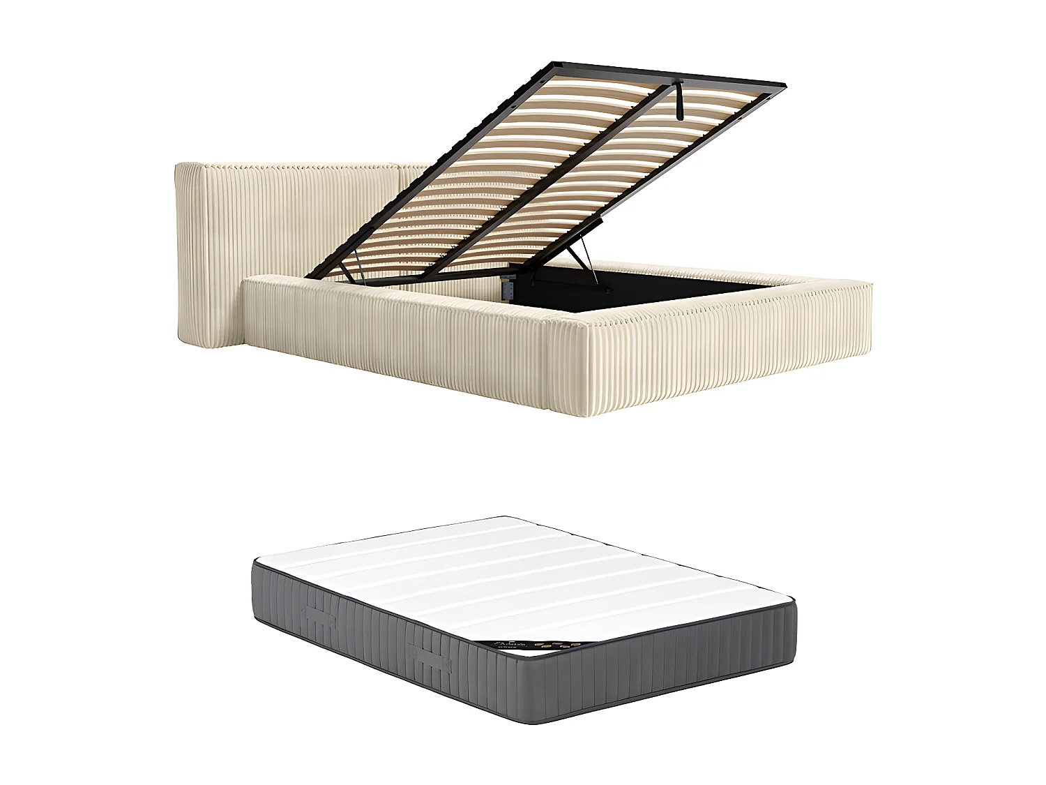 Canapé abatible 180 x 200 cm - Pana gruesa - Beige + Colchón - TIMANO de Pascal Morabito