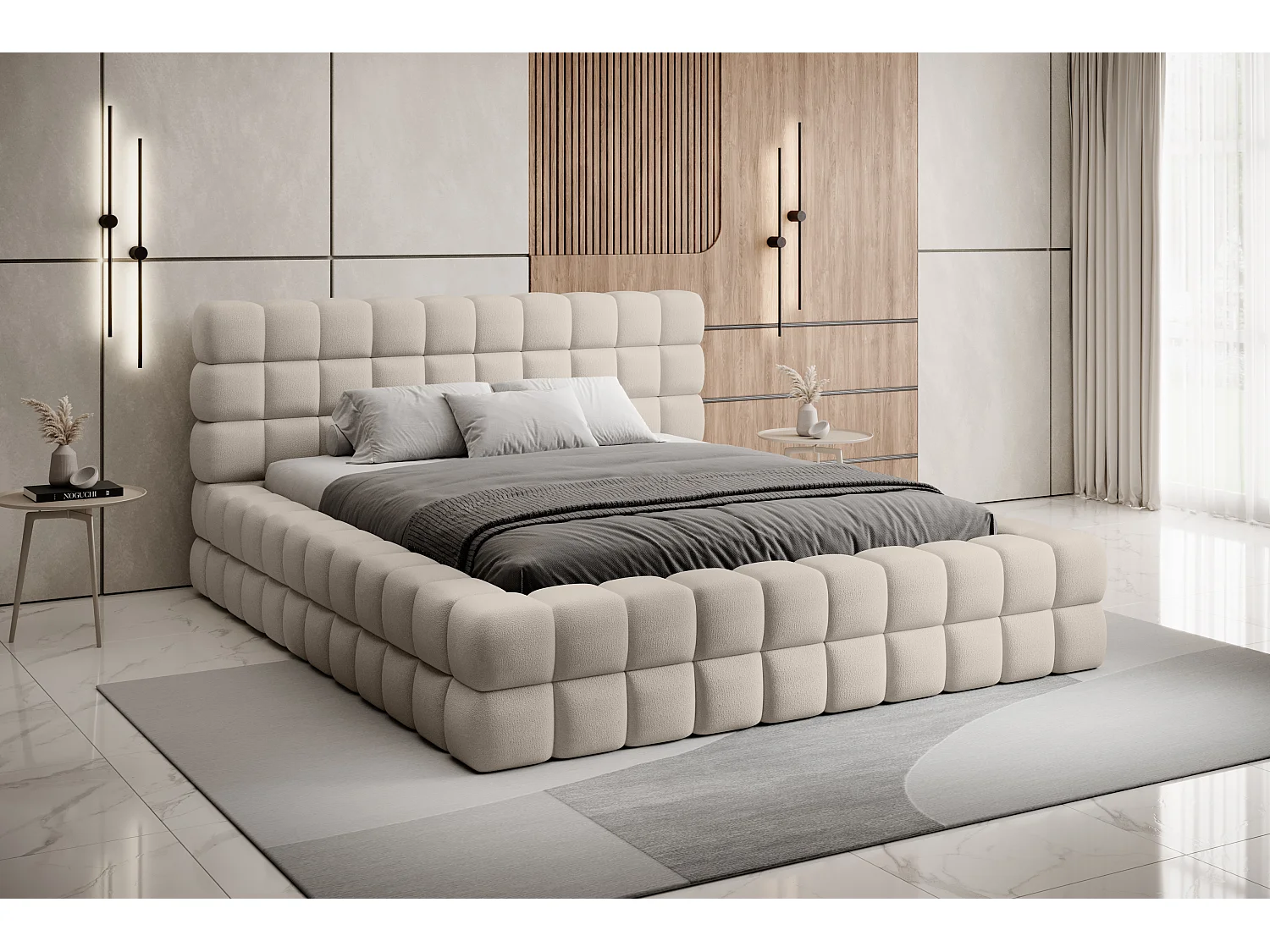 Lit Dario L (180x200)/Tissu/inclut Matelas/Beige