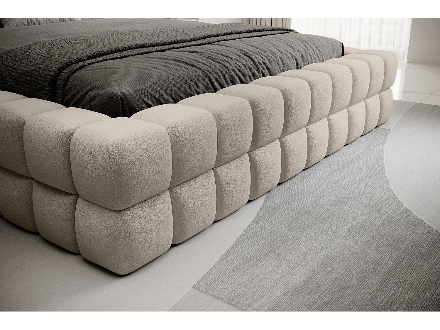 Lit Dario L (180x200)/Tissu/inclut Matelas/Beige