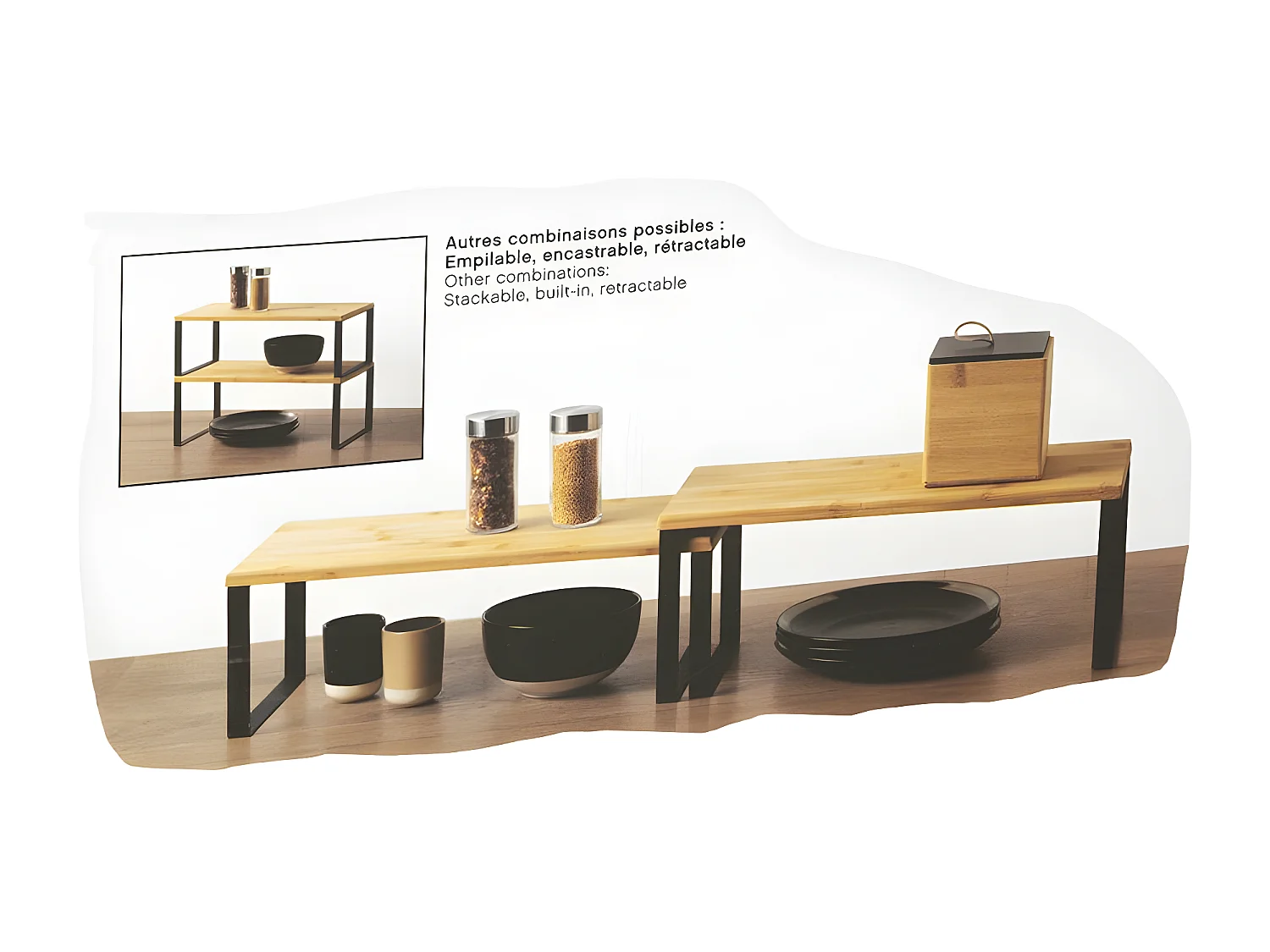 Étagère Gigogne "Blackbamboo" 40cm Naturel