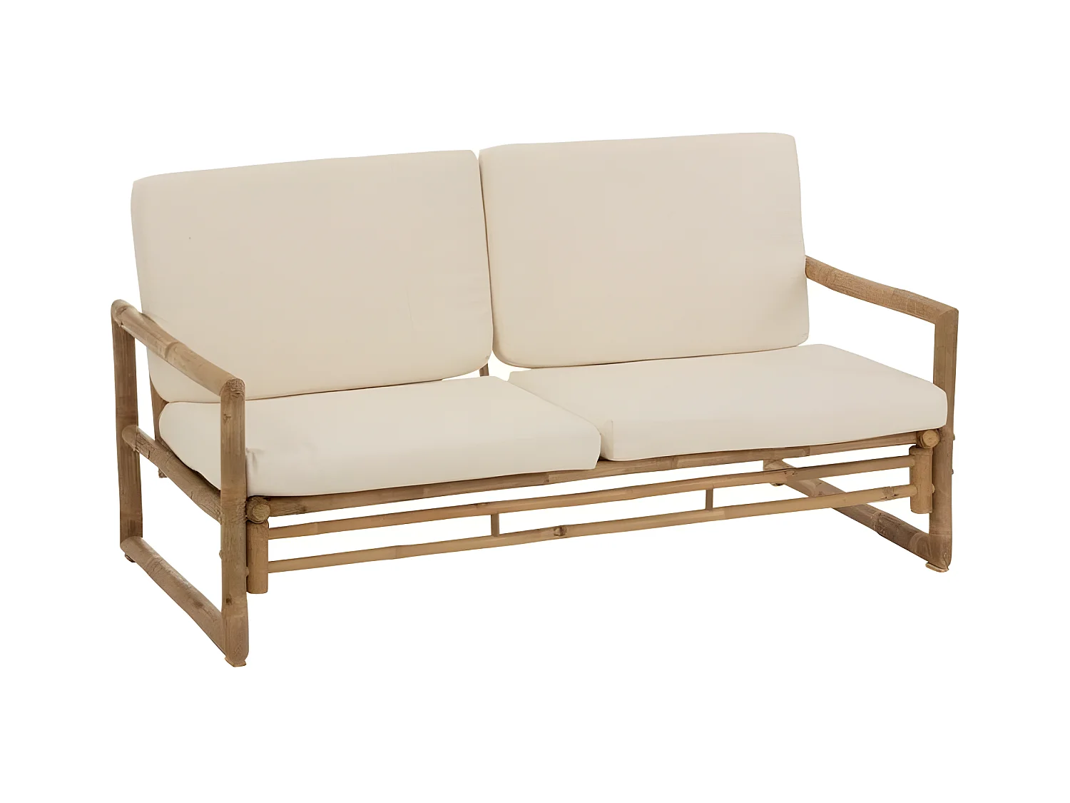 2-zitsbank witte stof en licht bamboe Nabila L 150 cm