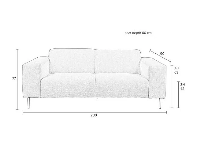 QUADRO - Canapé 2,5 places en tissu doux crème