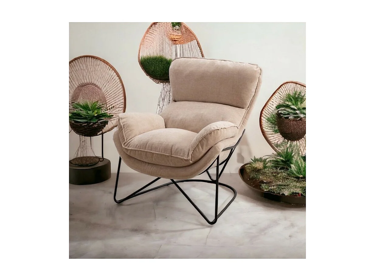 EASY - Fauteuil en velours beige clair