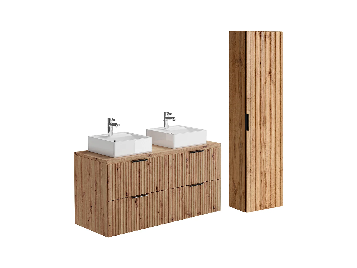 Mueble de baño suspendido con lavabo sobre encimera y armario - Natural claro - 120 cm - ZEVARA