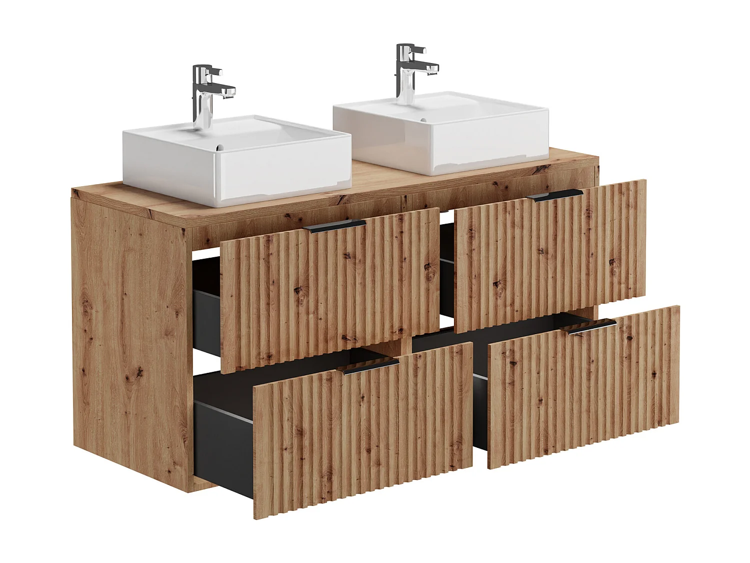 Mueble de baño suspendido con lavabo sobre encimera y armario - Natural claro - 120 cm - ZEVARA