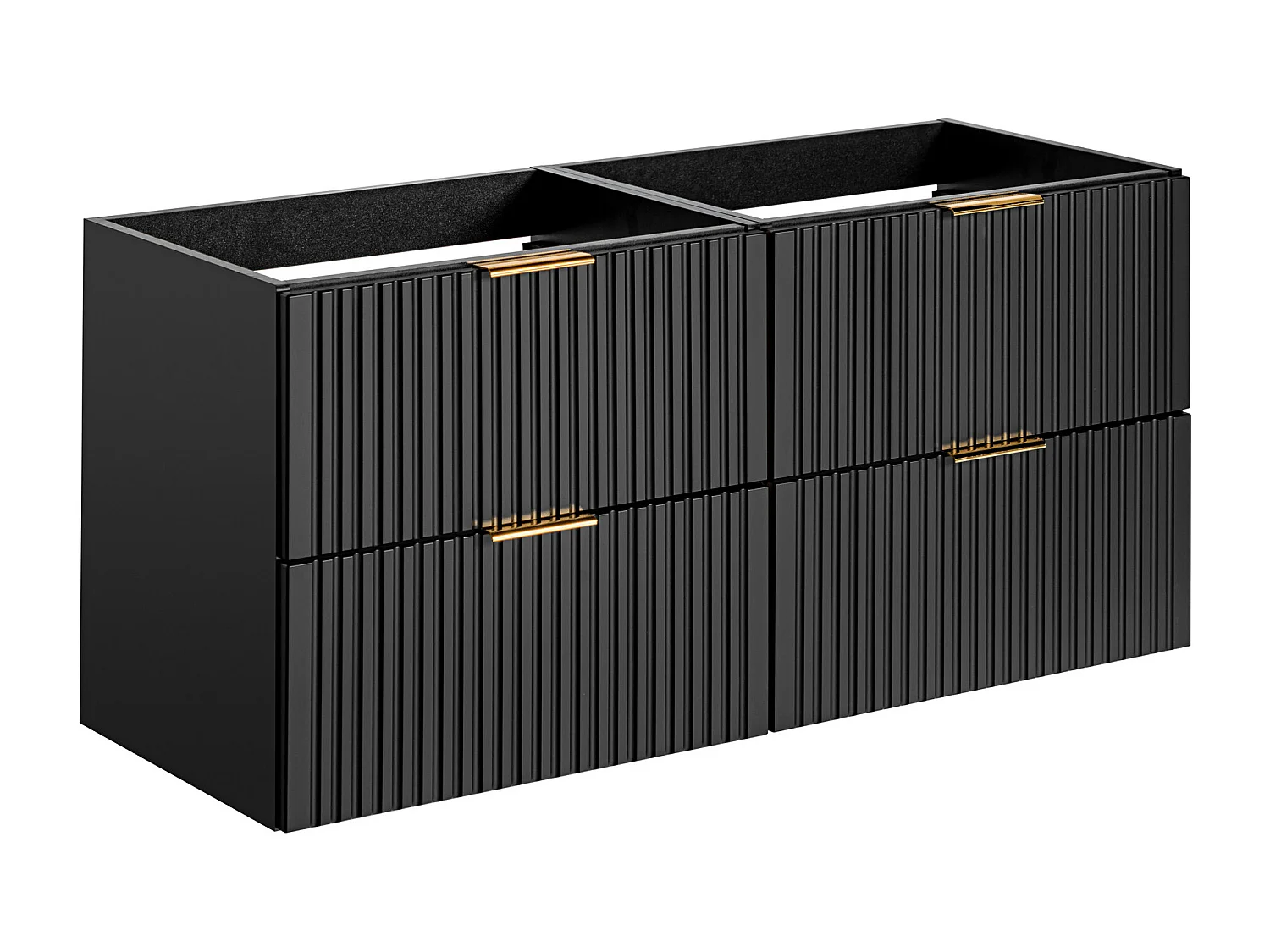 Meuble de salle de bain suspendu strié avec vasque à poser et colonne - Noir - 120 cm - ZEVARA