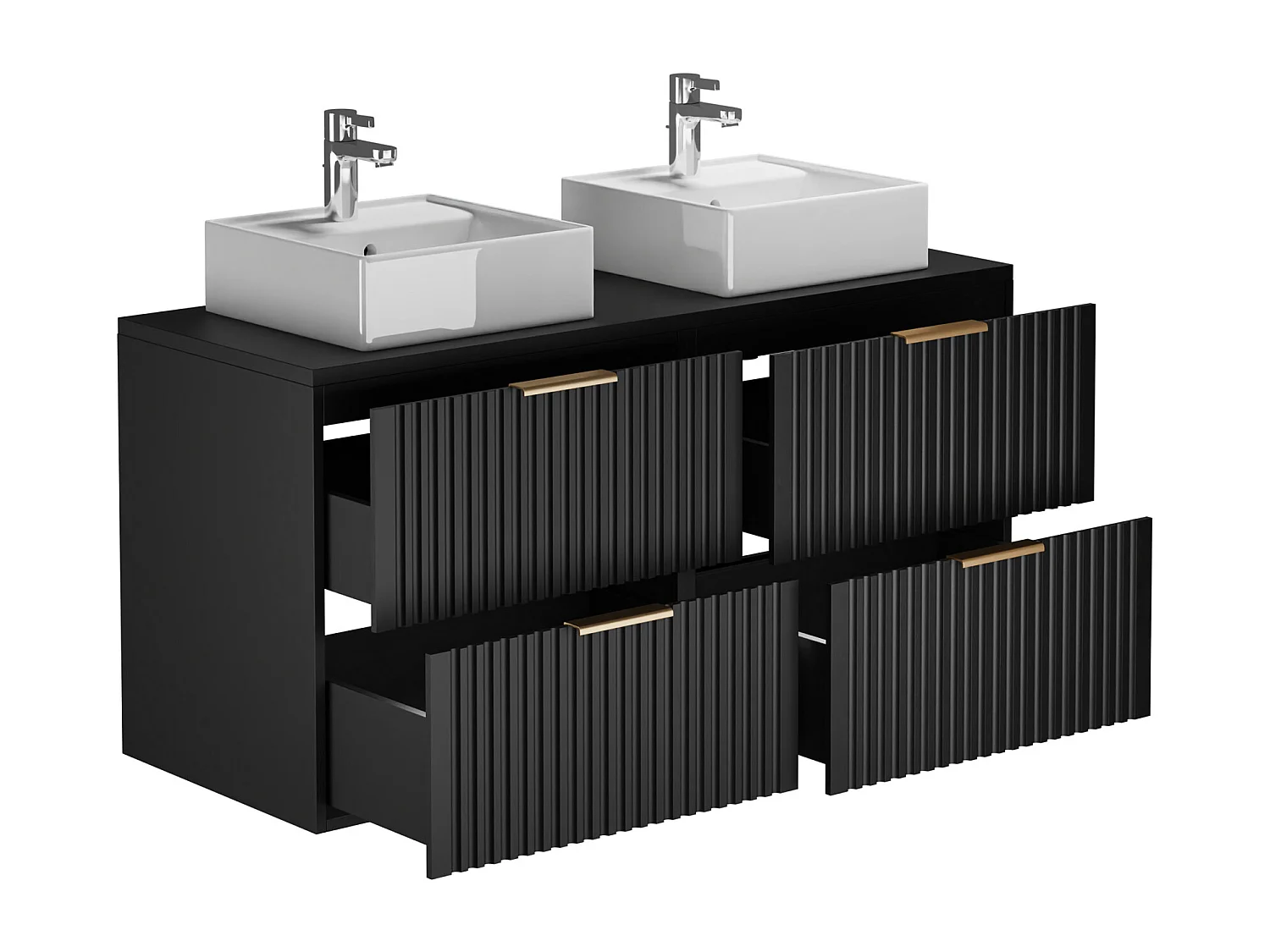 Waschbeckenunterschrank hängend mit Aufsatzwaschbecken & Badhochschrank - Streifenoptik - Schwarz - 120 cm - ZEVARA