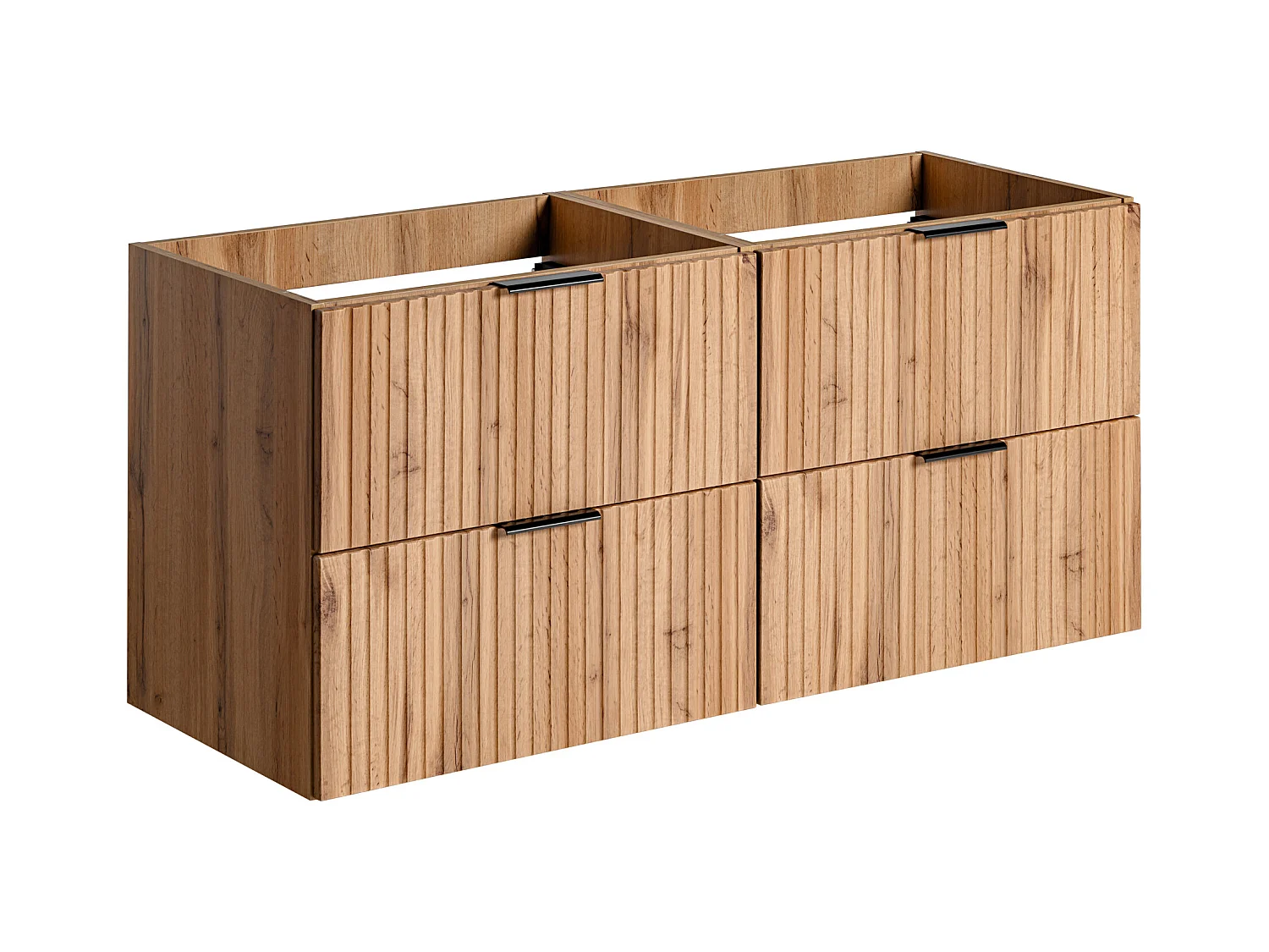 Meuble de salle de bain suspendu strié avec vasque à encastrer et colonne - Naturel clair - 120 cm - ZEVARA