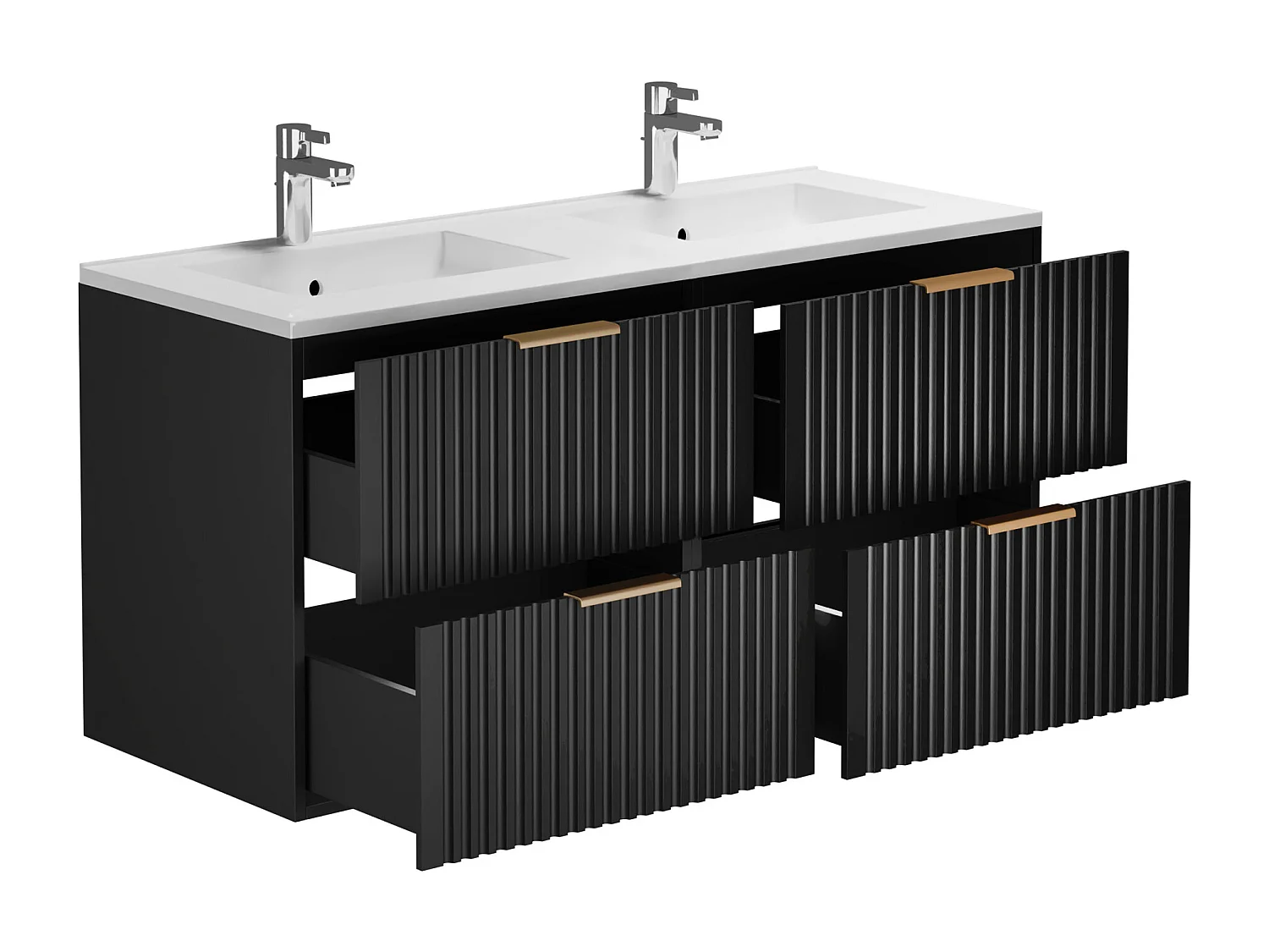 Mobile per bagno sospeso con scanalature e lavabo da incasso e colonna 120 cm Nero - ZEVARA