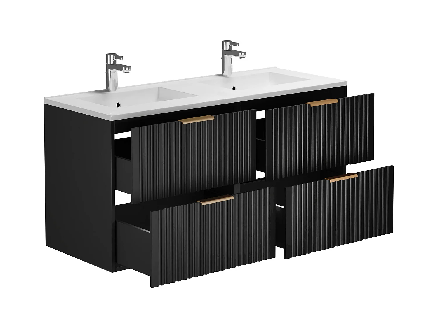 Meuble de salle de bain suspendu strié avec vasque à encastrer et colonne - Noir - 120 cm - ZEVARA