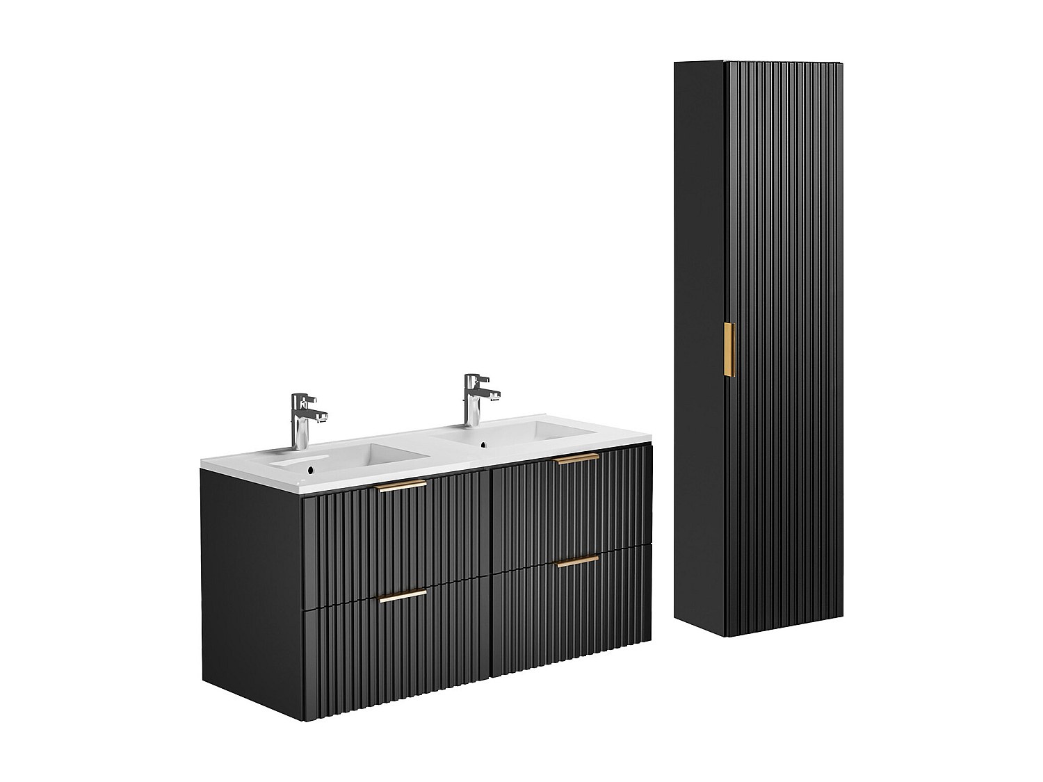 Waschbeckenunterschrank hängend mit Einbauwaschbecken & Badhochschrank - St günstig online kaufen