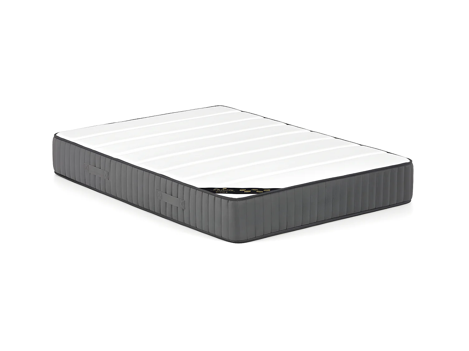 Bed met opbergruimte 140 x 190 cm met hoofdbord met verticale stiksels - Ribfluweel - Taupegrijs + matras - SARAH