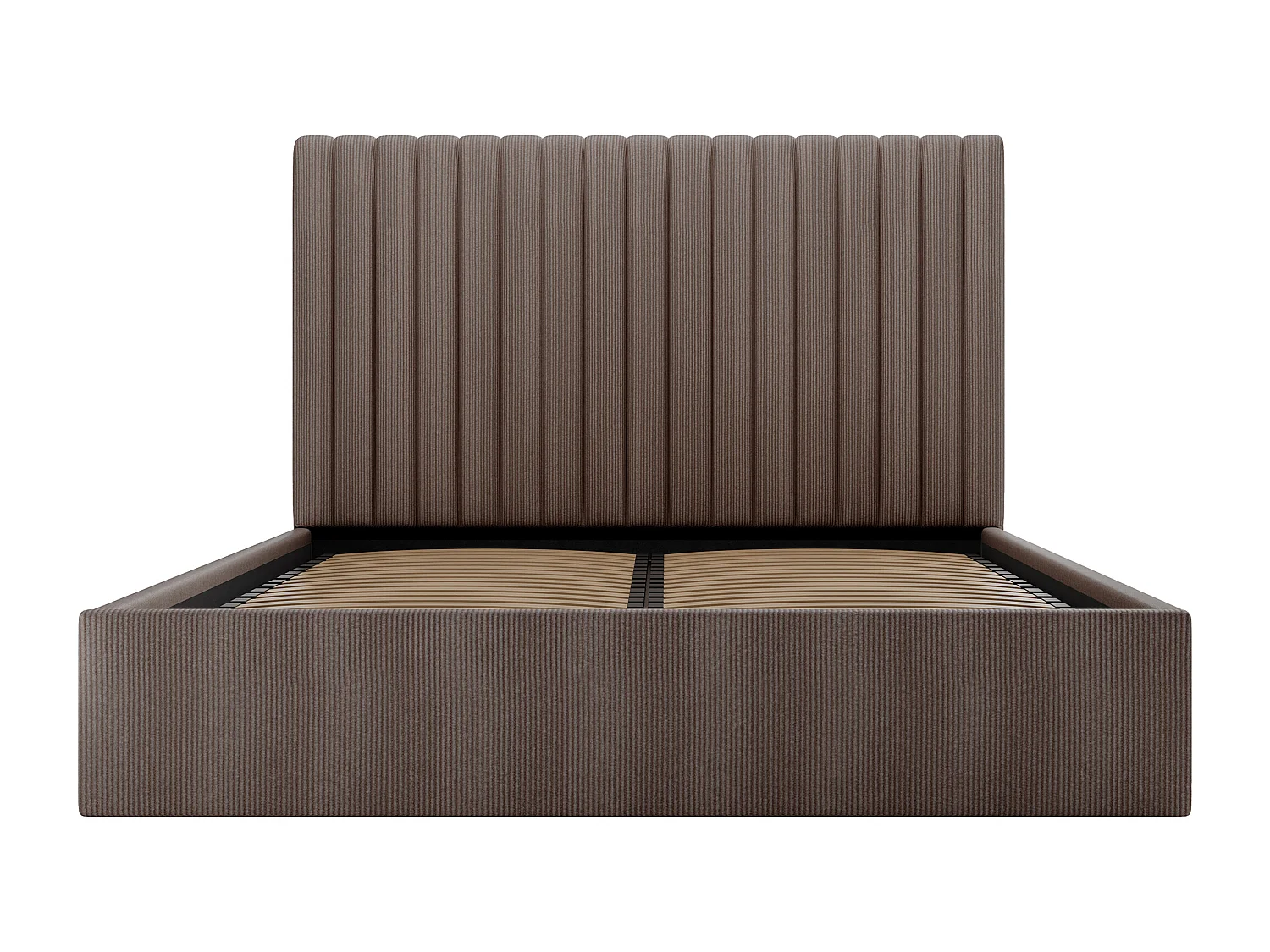 Bett mit Bettkasten - 160 x 200 cm mit Kopfteil mit vertikalen Ziernähten + Matratze - Cord - Taupe - SARAH