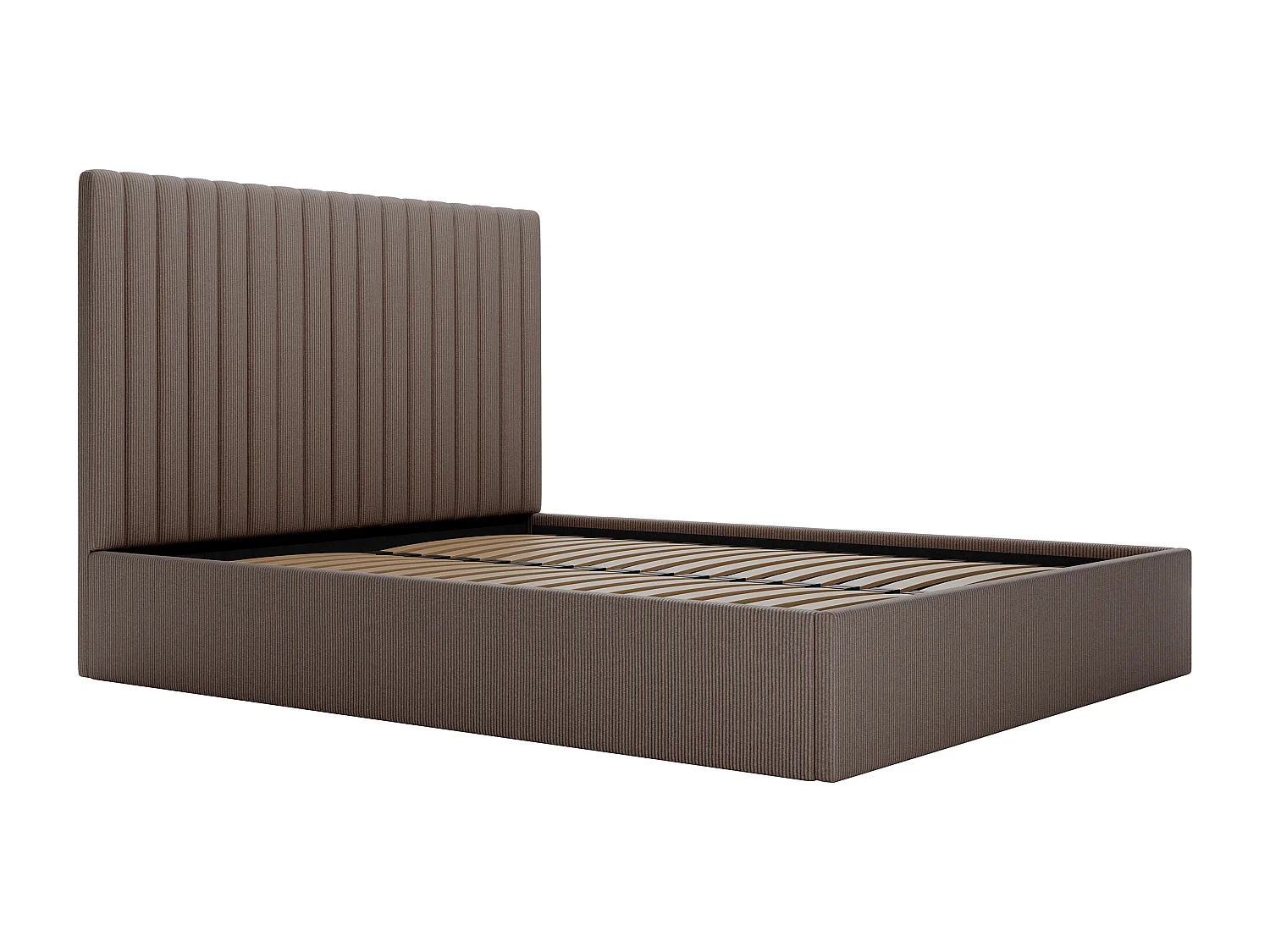 Bett mit Bettkasten - 160 x 200 cm mit Kopfteil mit vertikalen Ziernähten + Matratze - Cord - Taupe - SARAH