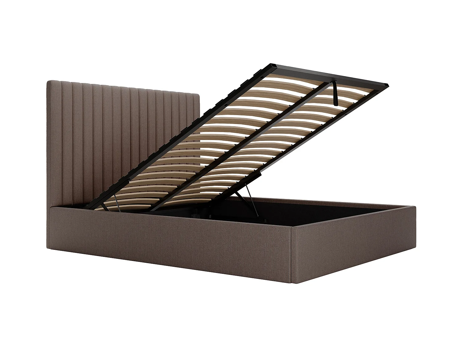 Bed met opbergruimte 160 x 200 cm met hoofdbord met verticale stiksels - Ribfluweel - Taupegrijs + matras - SARAH