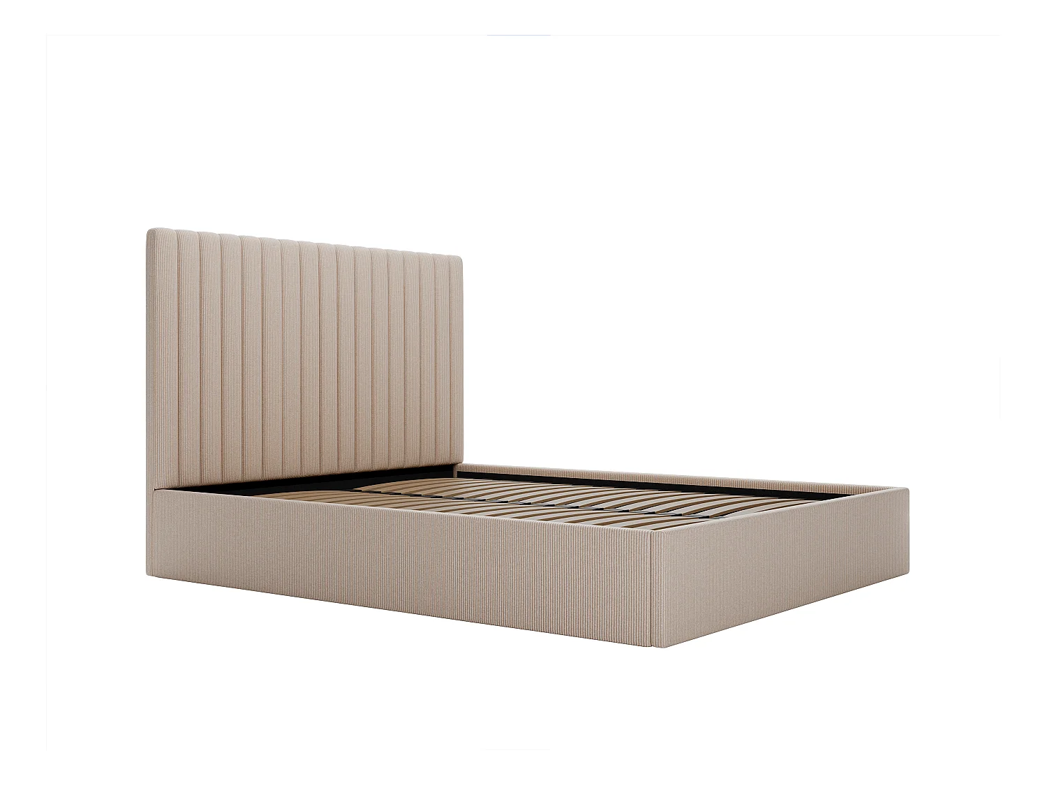 Bett mit Bettkasten - 140 x 190 cm mit Kopfteil mit vertikalen Ziernähten + Matratze - Cord - Beige - SARAH