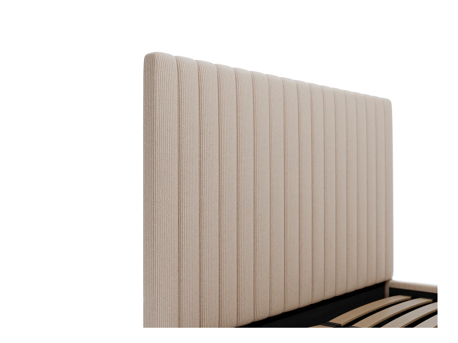 Bett mit Bettkasten - 140 x 190 cm mit Kopfteil mit vertikalen Ziernähten + Matratze - Cord - Beige - SARAH