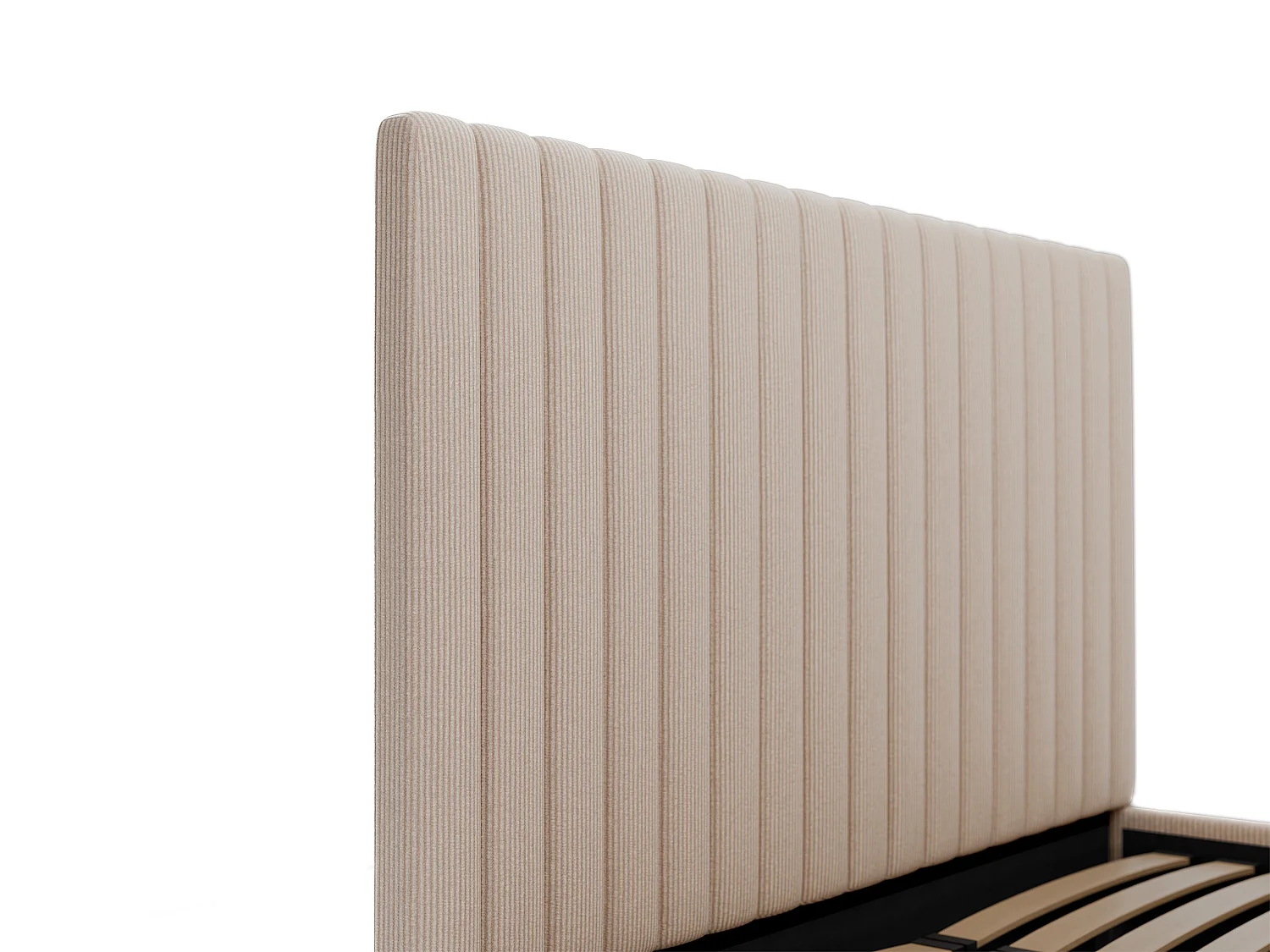 Lit coffre 160 x 200 cm avec tête de lit coutures verticales - Velours côtelé - Beige + Matelas - SARAH