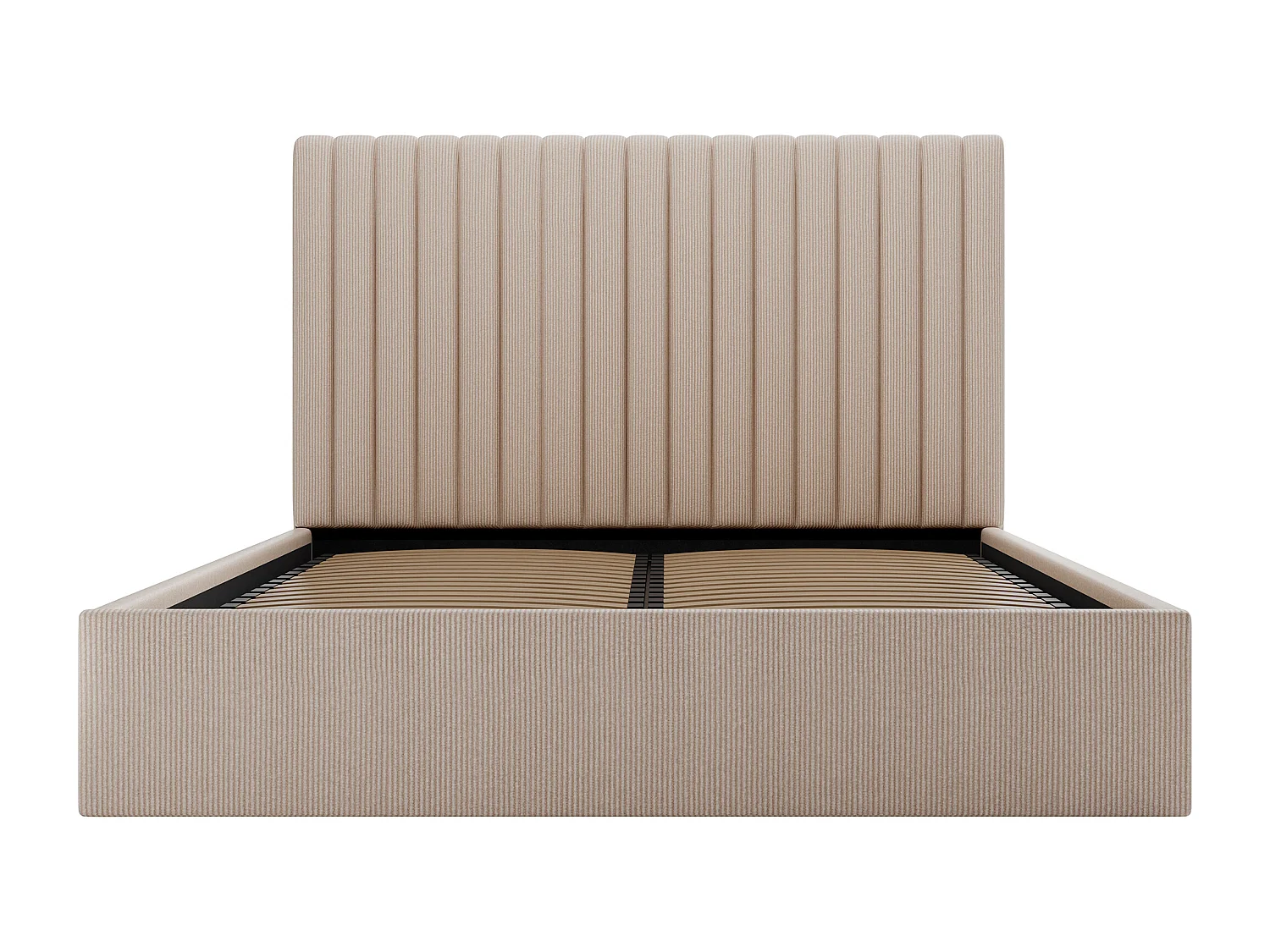 Letto con vano 180 x 200 cm con testata letto impunture verticali Velluto a coste Beige + Materasso SARAH