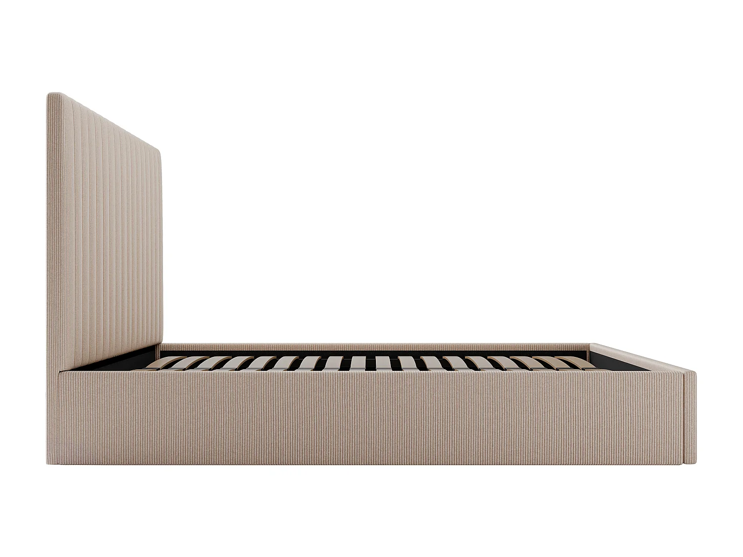 Letto con vano 180 x 200 cm con testata letto impunture verticali Velluto a coste Beige + Materasso SARAH