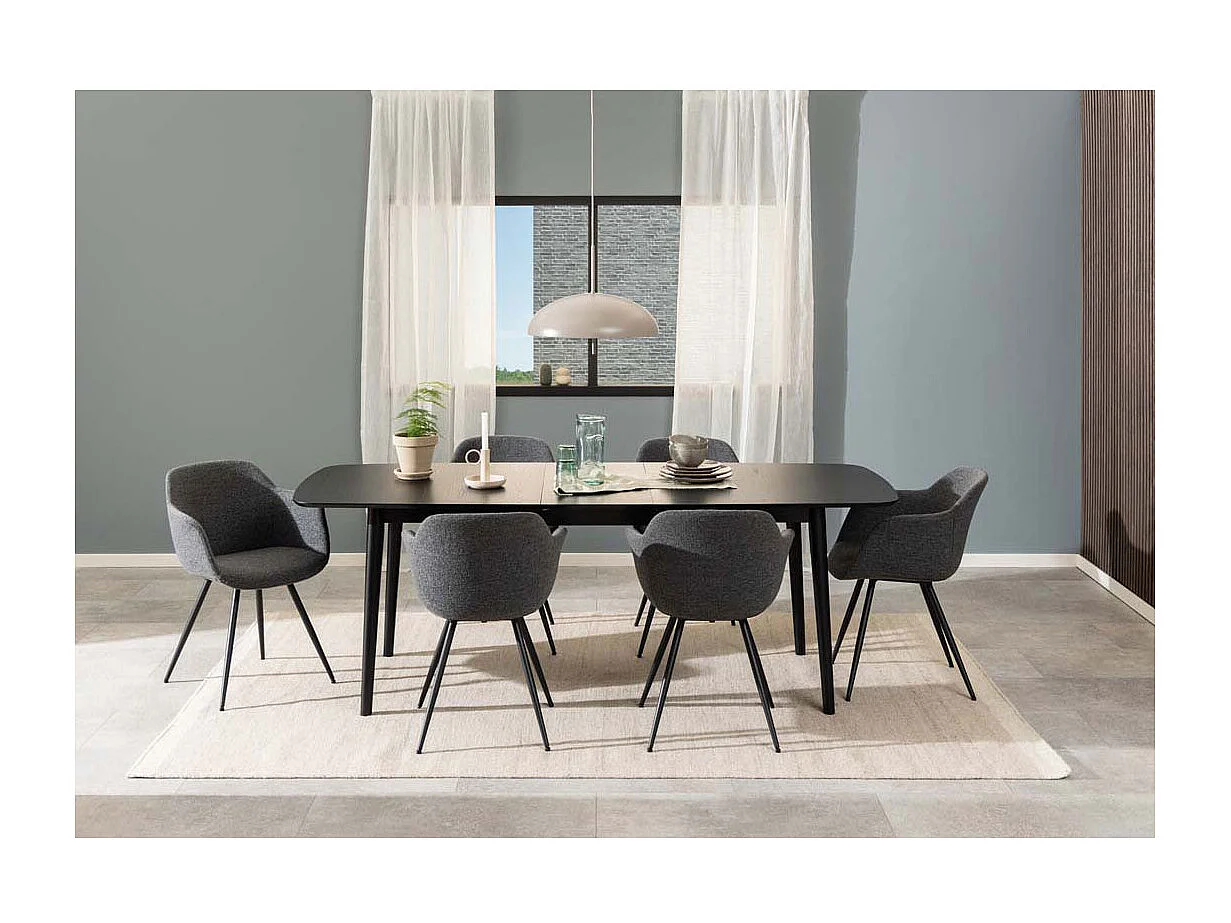 Moola eetkamertafel 90x180/219cm met extra plaat zwart.