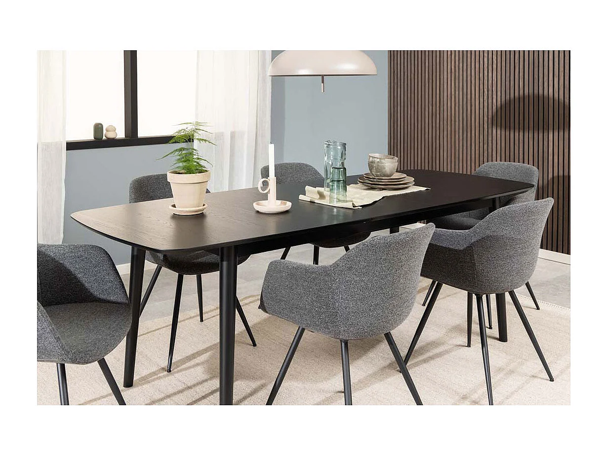 Moola eetkamertafel 90x180/219cm met extra plaat zwart.