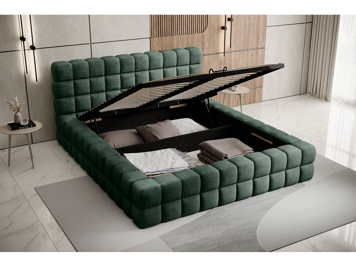 Letto Dario L (180x200)/Tessuto/incluso materasso/Verde