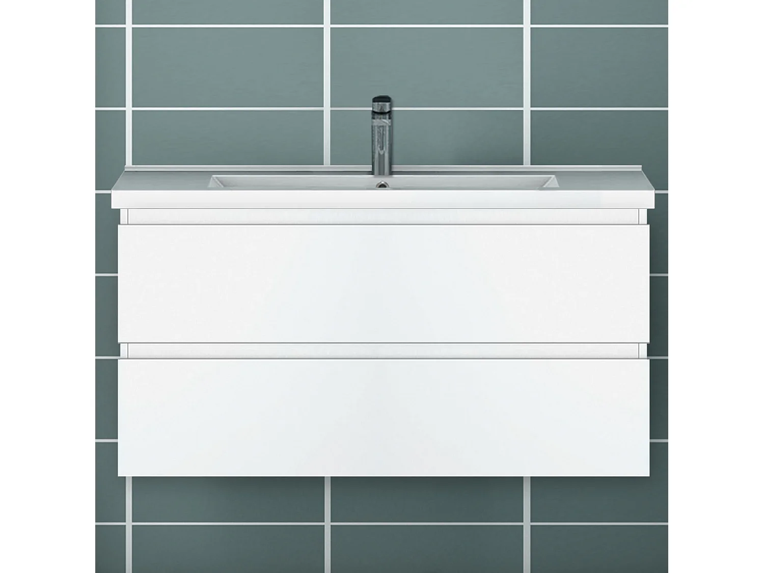 Aica Mueble de baño con lavabo y espejo blanco 99x44.5cm