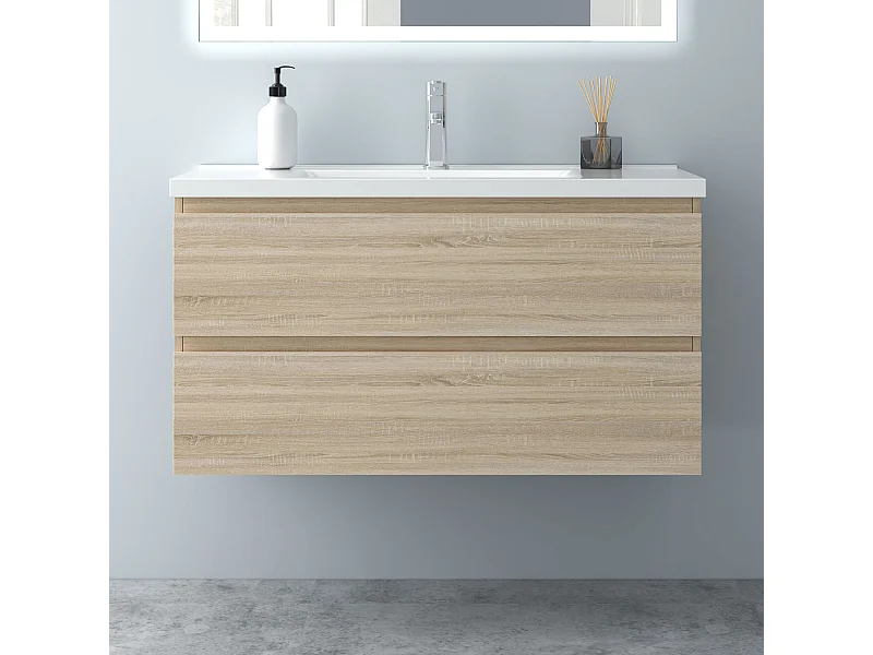 Aica Mueble de baño con lavabo,roble, 99 x 44,5 x 52 cm