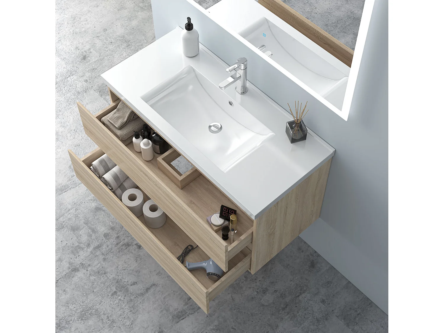 Aica Mueble de baño con lavabo,roble, 99 x 44,5 x 52 cm