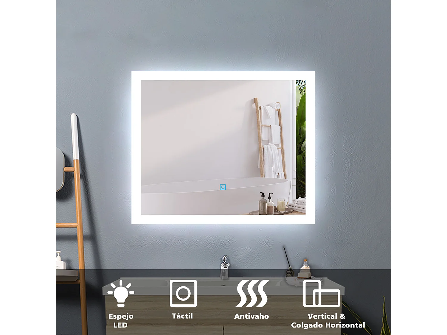 Aica Mueble de baño con lavabo y espejo blanco 60x38.5cm