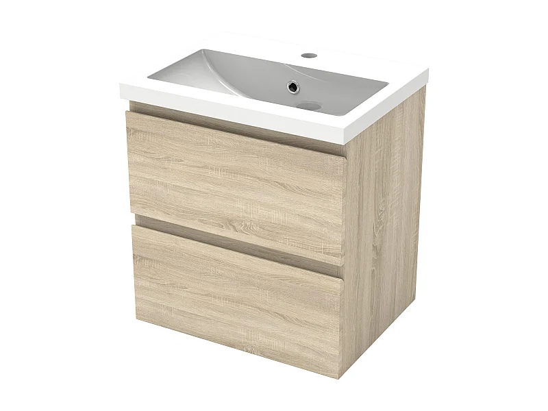 Aica Mueble de baño con lavabo, roble, dos cajones, 50 x 38,5 x 52 cm