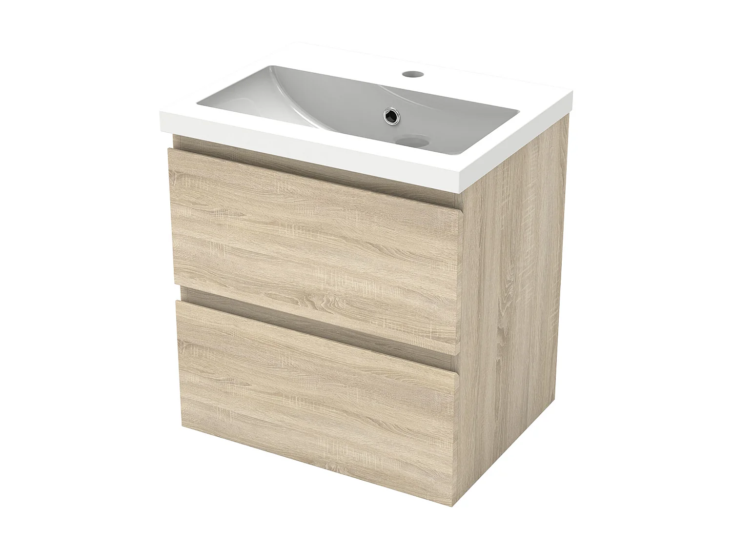 Aica Mueble de baño con lavabo, roble, dos cajones, 50 x 38,5 x 52 cm