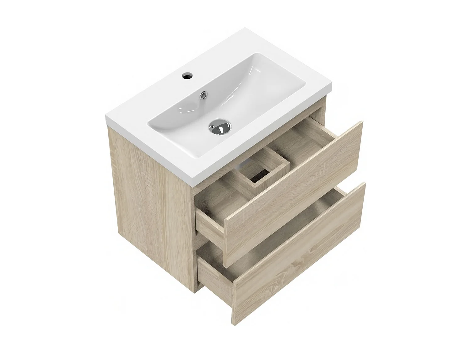 Aica Mueble de baño con lavabo, roble, dos cajones, 50 x 38,5 x 52 cm