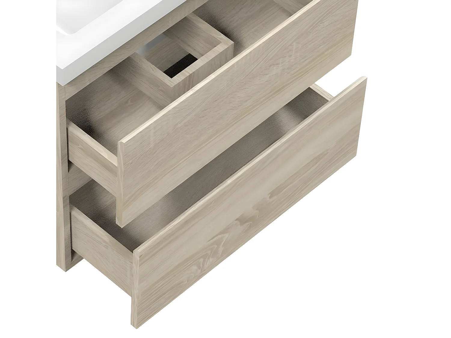 Aica Mueble de baño con lavabo, roble, dos cajones, 50 x 38,5 x 52 cm